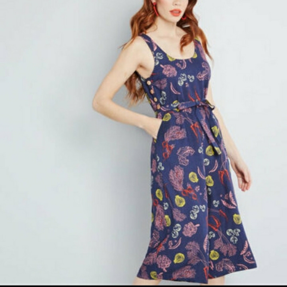 ModCloth Linen Elated All Over Jumpsuit Vegetable
